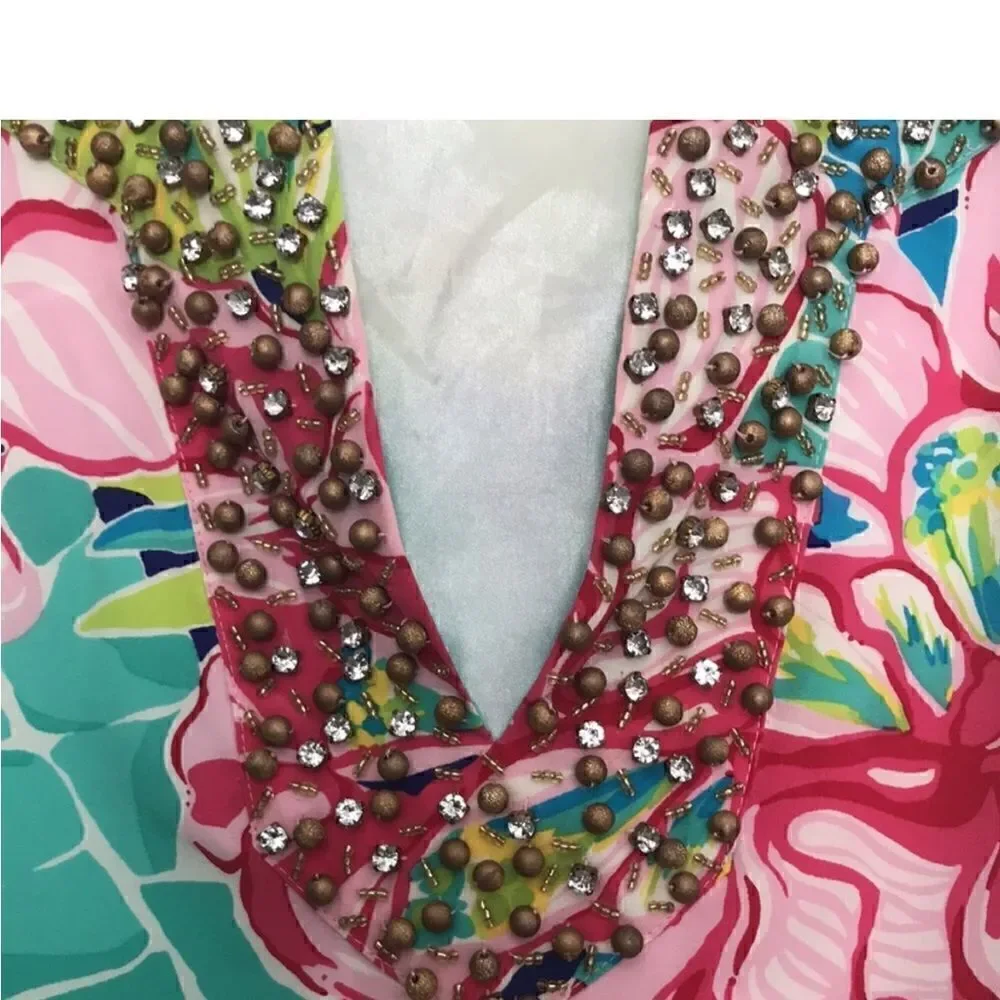 Lilly Pulitzer Silk Saemus Dress in Schooner Blue Land Escape Print Size 2